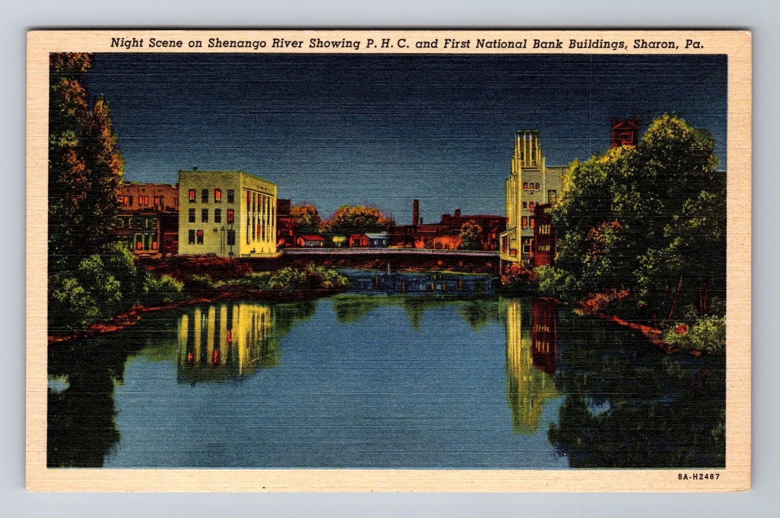 Sharon PA-Pennsylvania, Night Scene On Shenango River, Antique Vintage Postcard