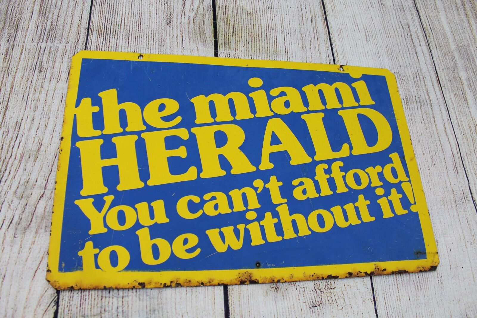 VTG Miami Herald You Can\'t Afford To Be Without It Metal Advertising Sign 17x11