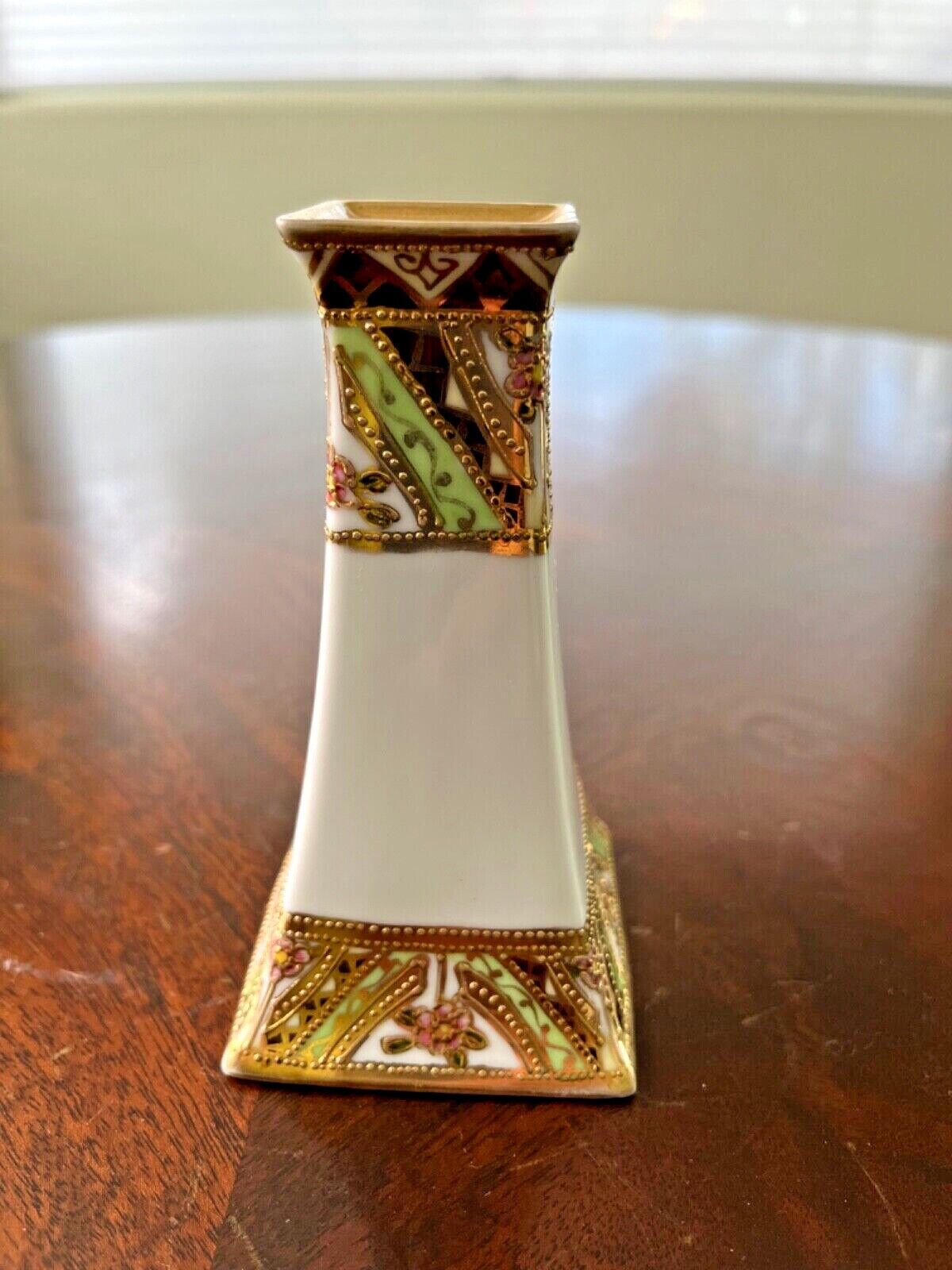 Antique NipponCeramic Hand Painted Highly Gilded Hat Pin Stand