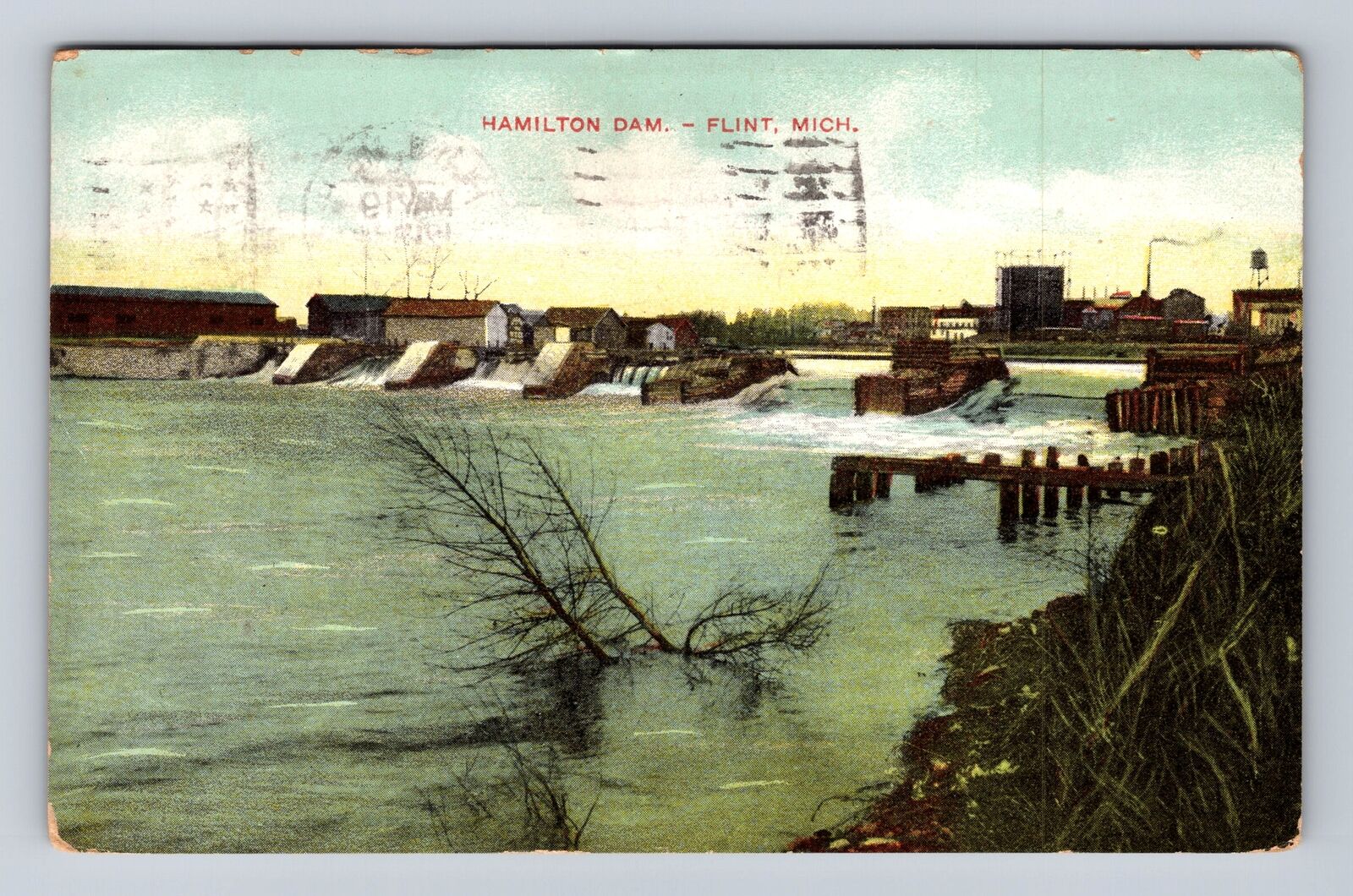 Flint MI-Michigan, Hamilton Dam, Antique, Vintage Souvenir Postcard