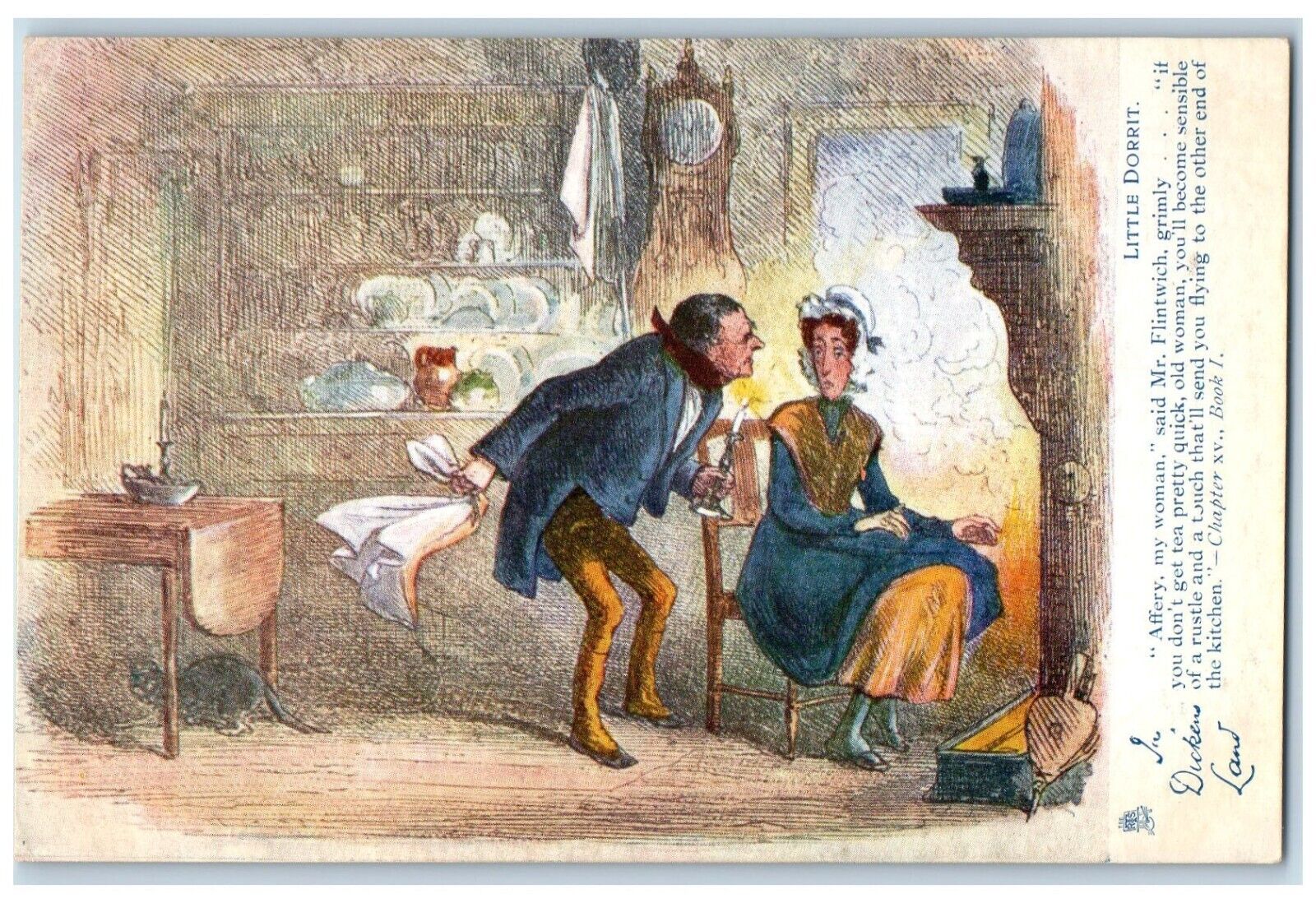 c1910's Dickens Land Mr. Flintwich Grimly Chapter XV Oilette Tuck's Postcard