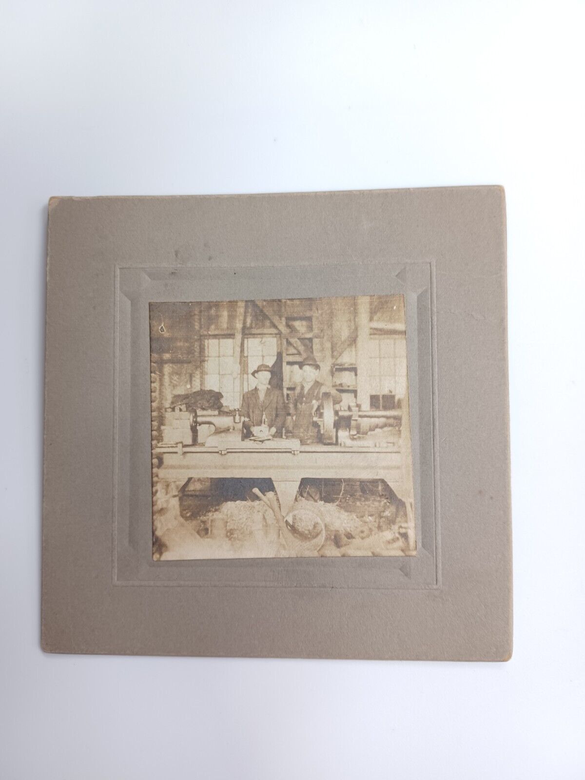 Small Antique Cabinet Card Men Lathe Woodworking Shop Factory Mill Photograph