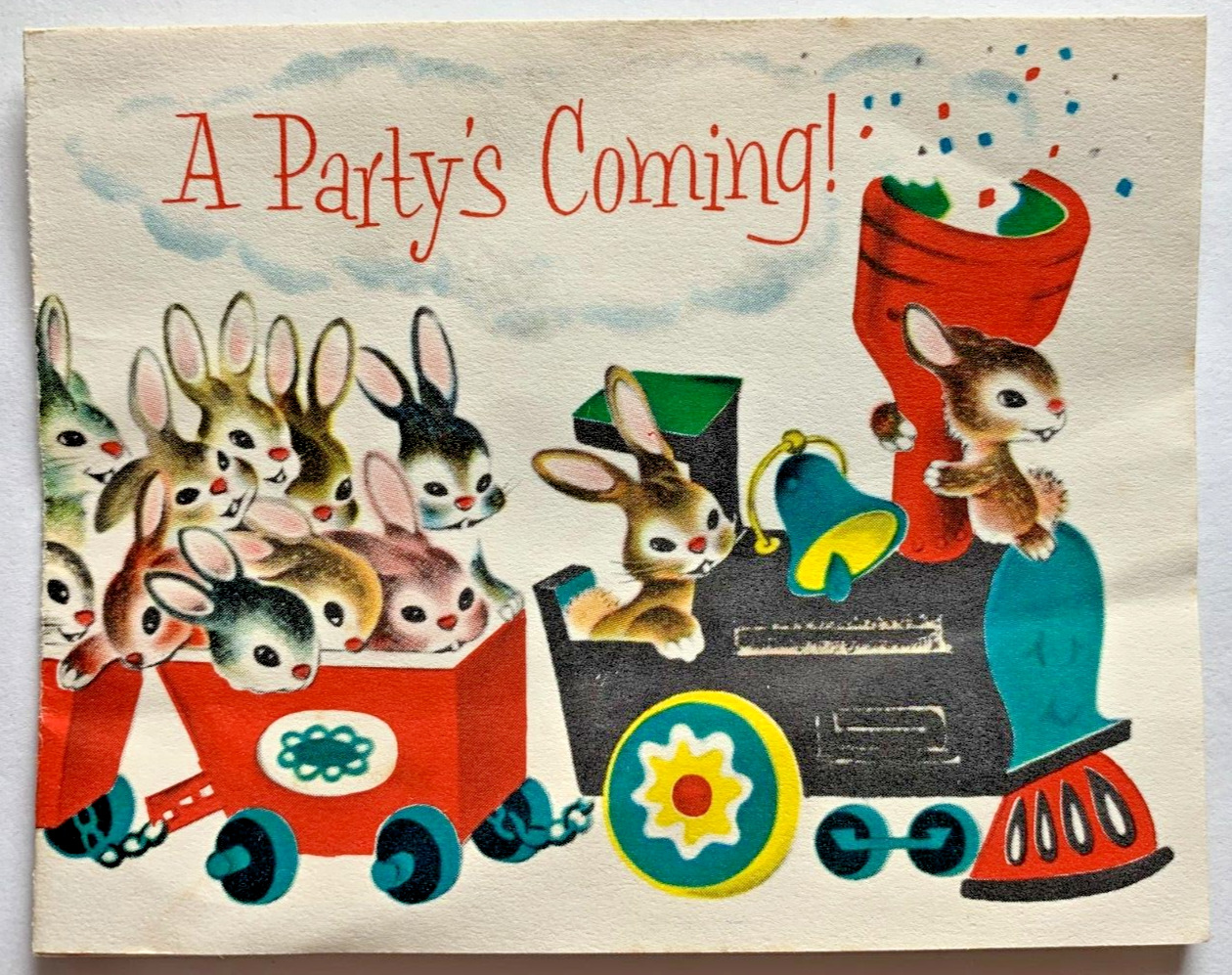 Vintage Child Birthday Invitation Bunnies Train Handwritten Norcross New York