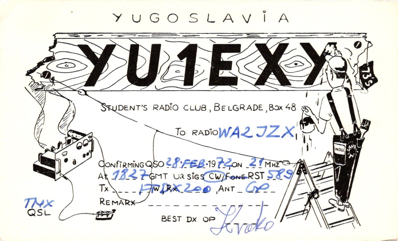 Belgrade Yugoslavia YU1EXY QSL Radio Card Postcard