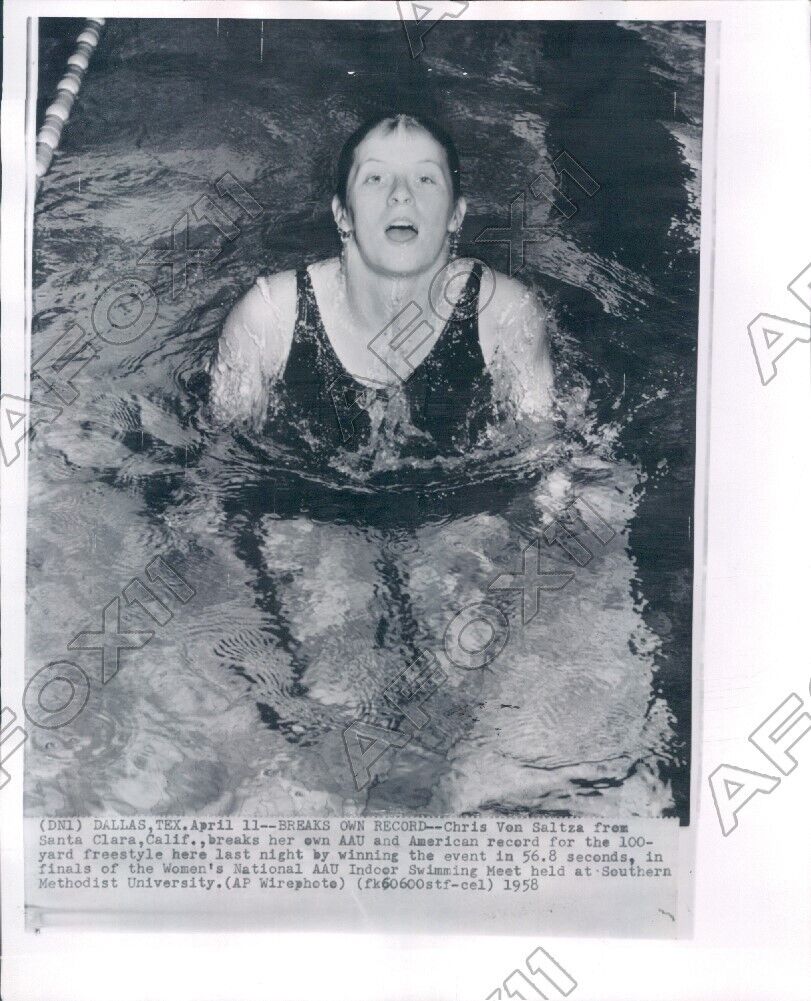 1958 Chris Von Saltza Womens National AAU Indoor Swim Meet Record Press Photo