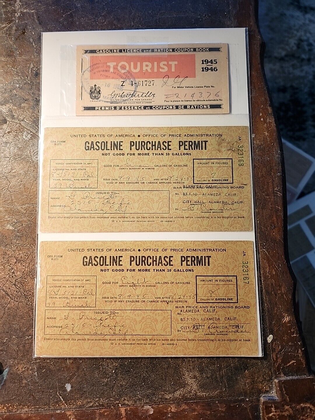 Tourist 1945/46 Gas Licence Ration Book Plus Gas ⛽️ Permits