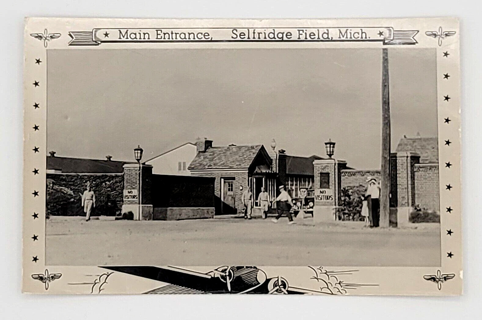 RPPC Postcard~ Genuine Photo~ Main Entrance~ Selfridge Field, Michigan