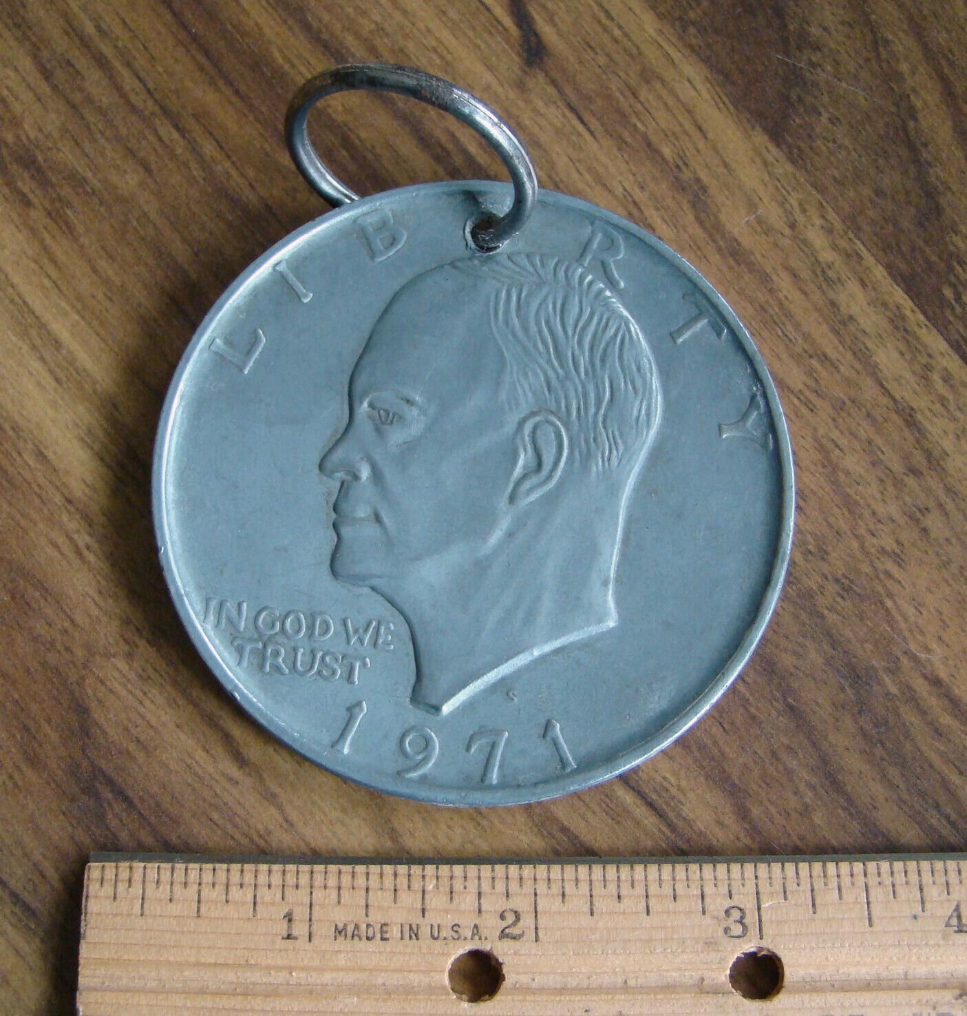 Large 1971 Eisenhower Dollar Coin Key Chain Vintage 3\