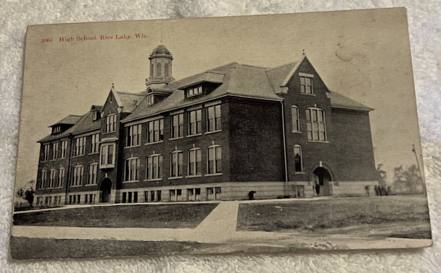 Old Postcard High School in Rice Lake, Wisconsin