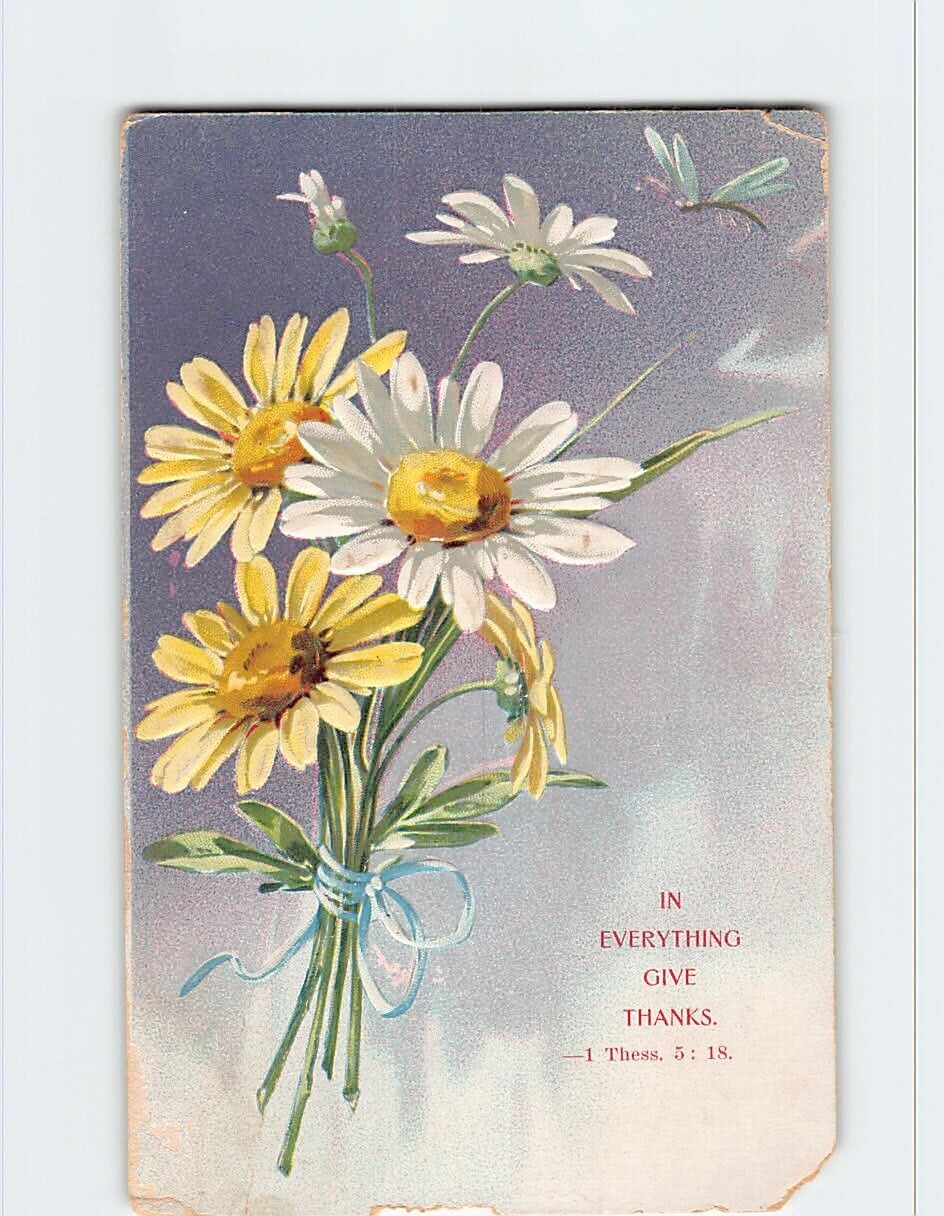 Postcard In Everything Give Thanks 1 Thess. 5:18 Daisy Flower Embossed Card