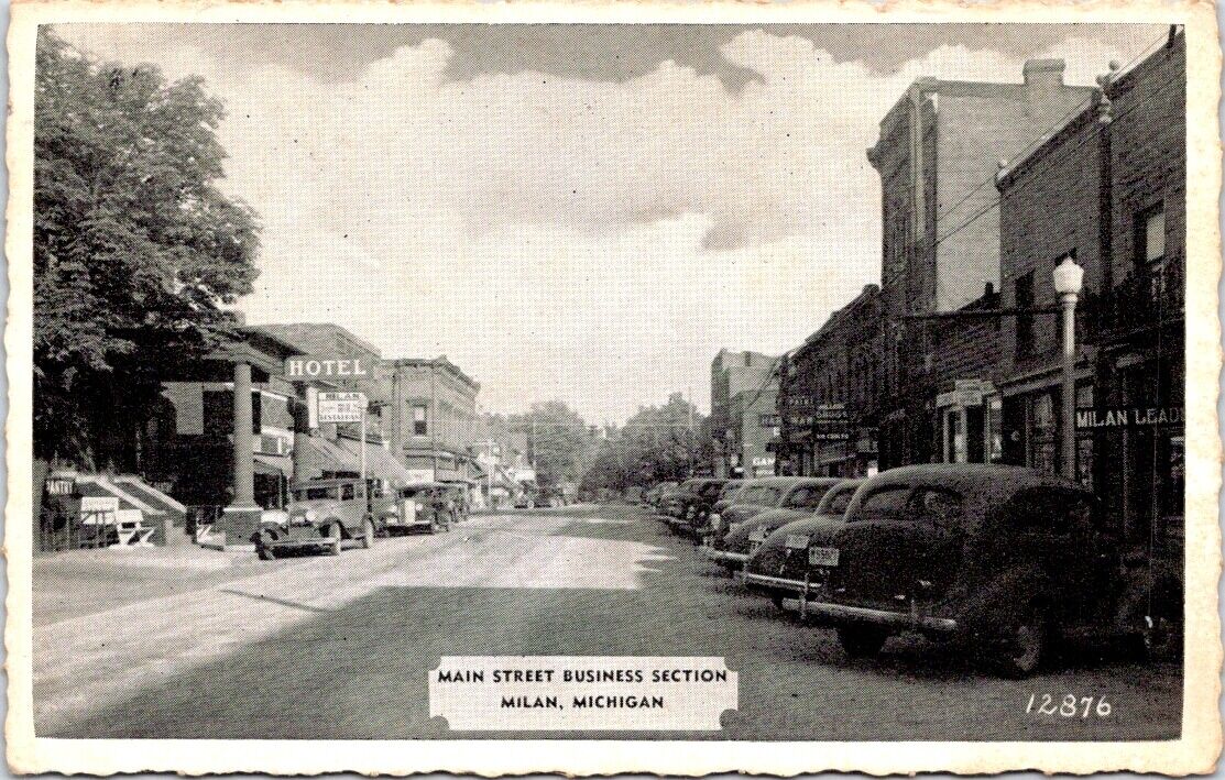 1940, Main Street Business Section, MILAN, Michigan Postcard