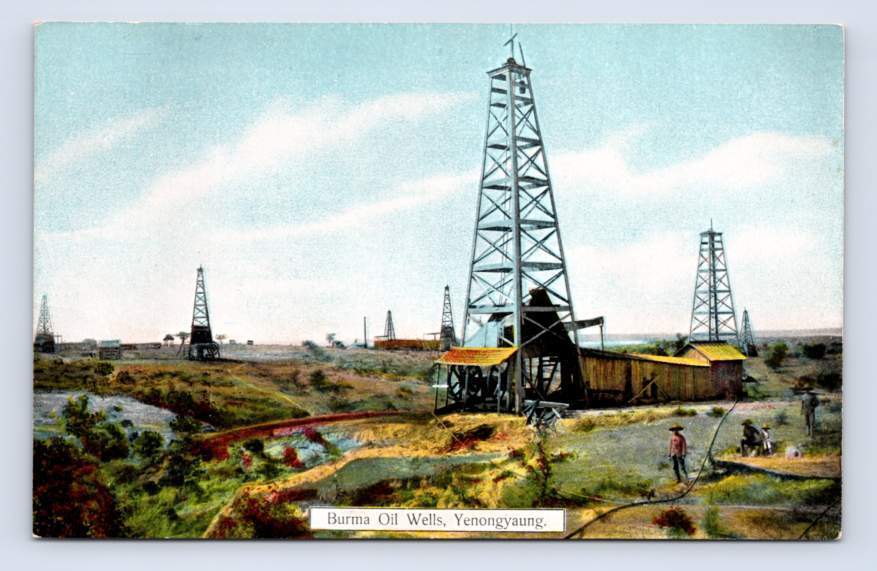 Burmese Oil Wells YENANGYAUNG Burma Myanmar Antique Petroleum Postcard 1910s