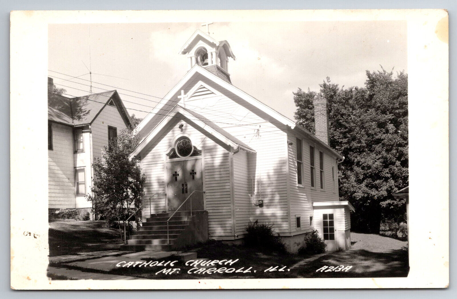 Vintage Postcard IL Mt. Carroll Catholic Church Real Photo RPPC ~8147