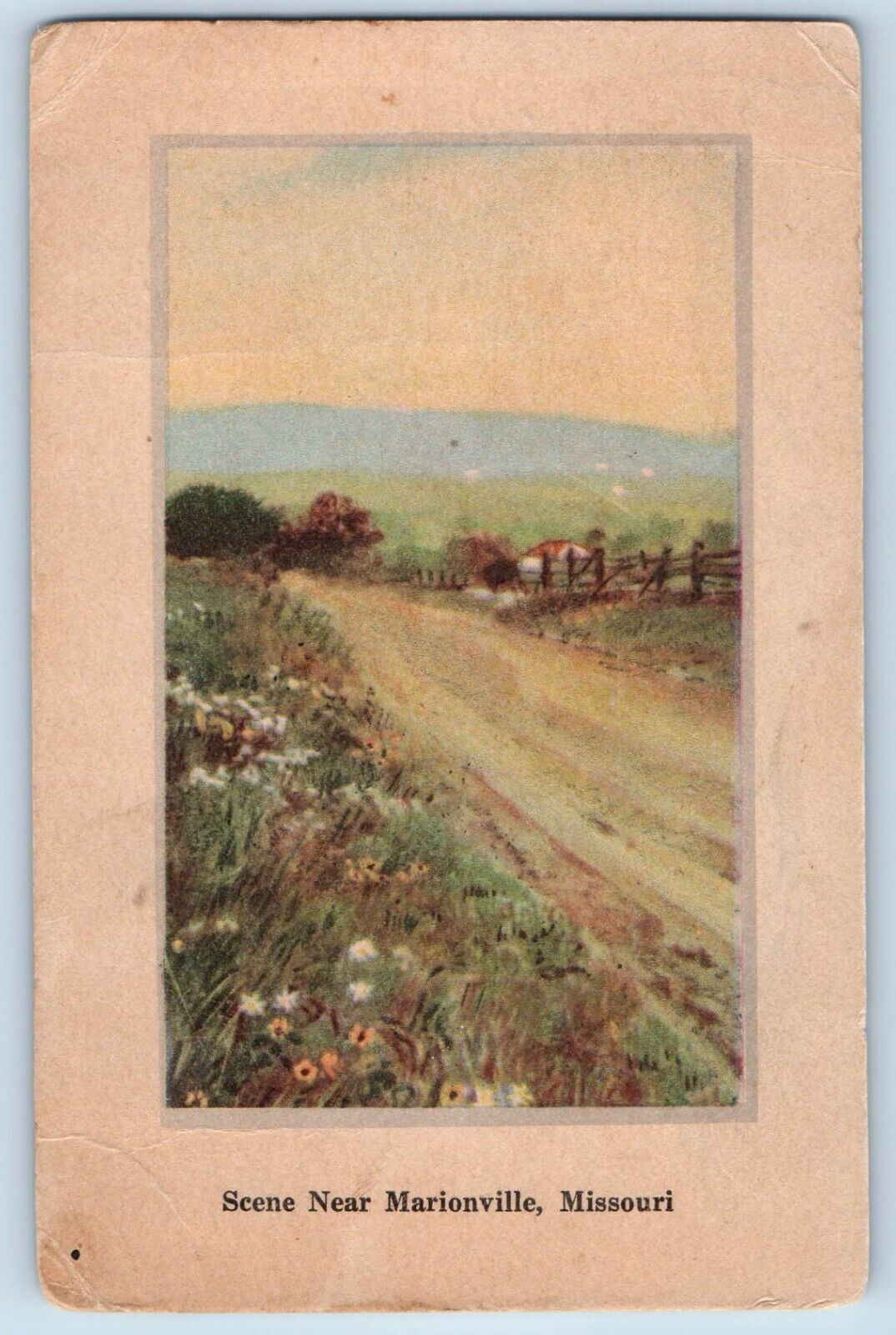 Marionville Missouri Postcard Scene Near Road Field 1910 Vintage Antique Posted