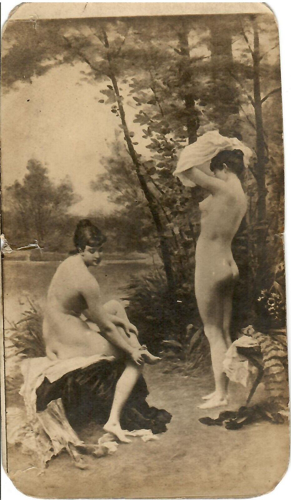 1900's Original RPPC Postcard ~ Two Nude Bathing Beauties After A Dip