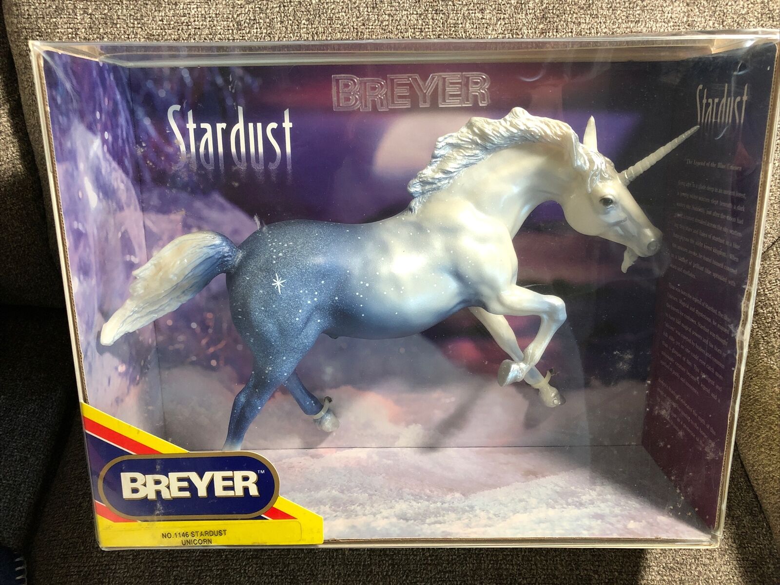 Breyer Horse 1146 Stardust Pearl Blue Unicorn, factory tied, minor stress on box