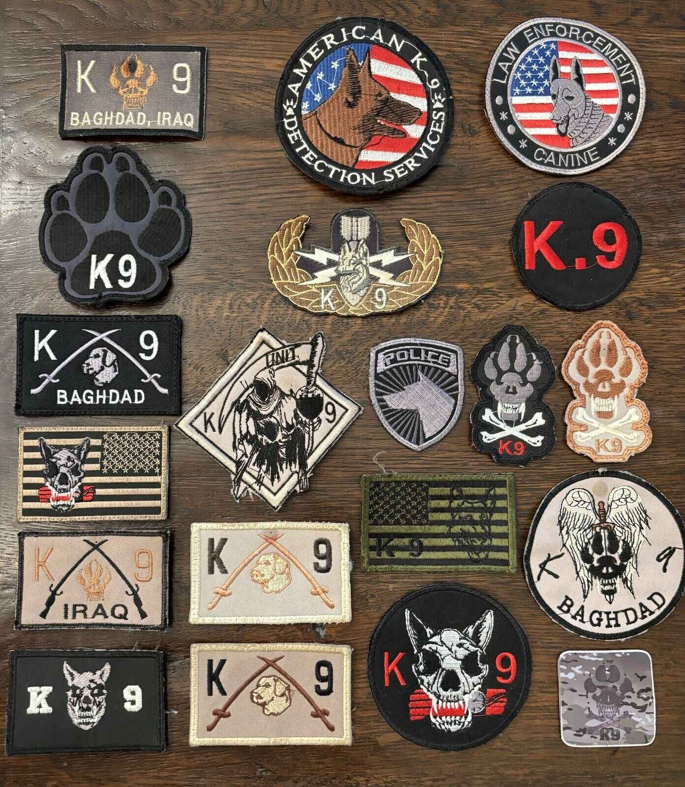 Amazing US (1 UK) Military Dog Handler Iraq Made Patch Grouping - 21 New Patches