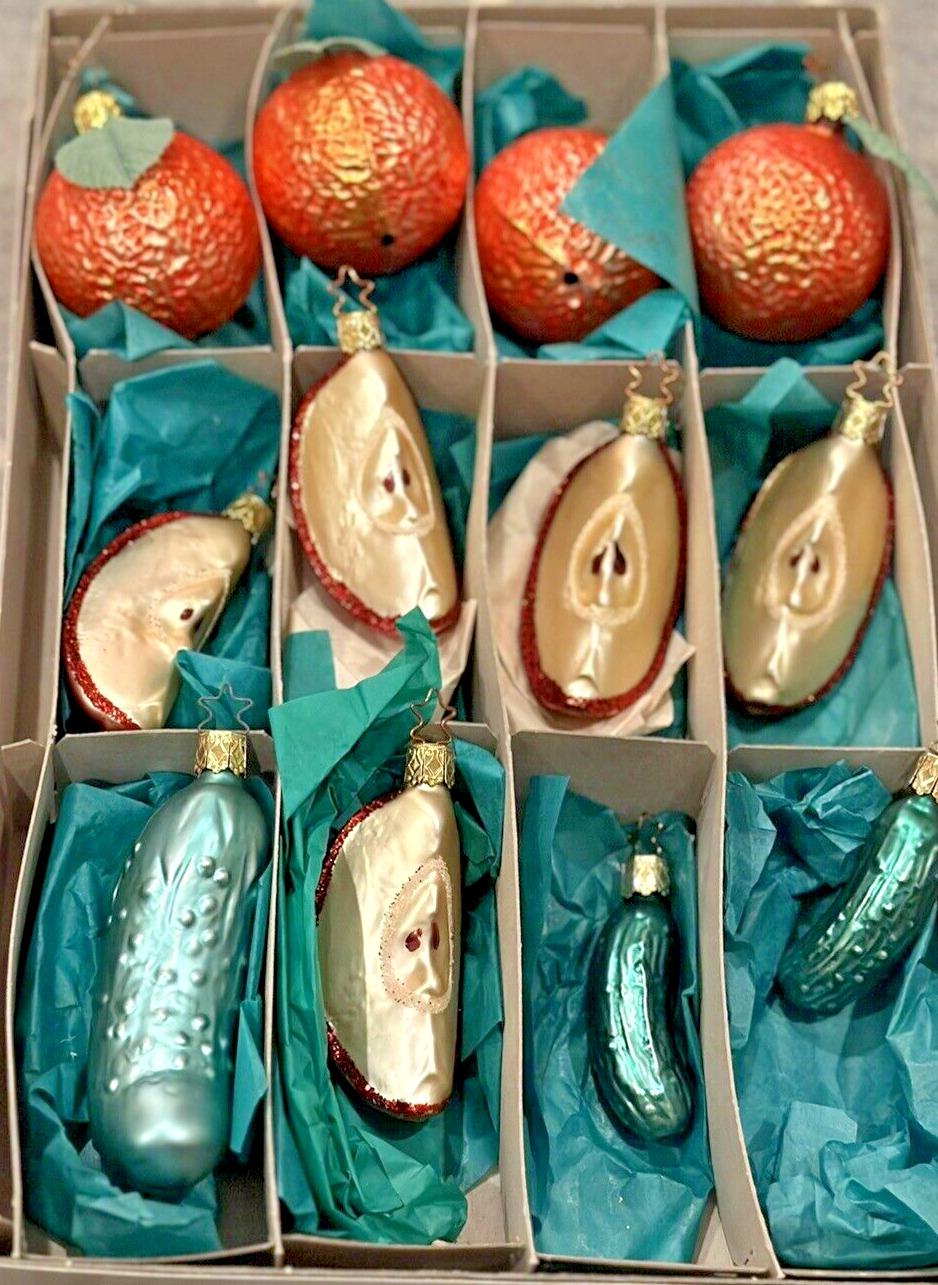 12 - VINTAGE Inge Glas OLD WORLD CHRISTMAS Retail NOS PICKLE FRUIT Ornaments