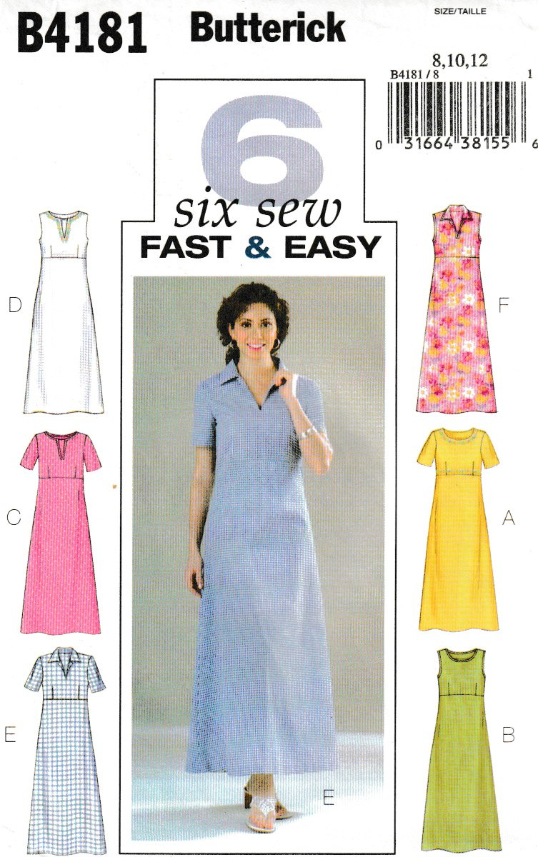 Butterick Pattern B4181 Fast/Easy 6 Long Dresses Think SPRING  8-10-12, FF