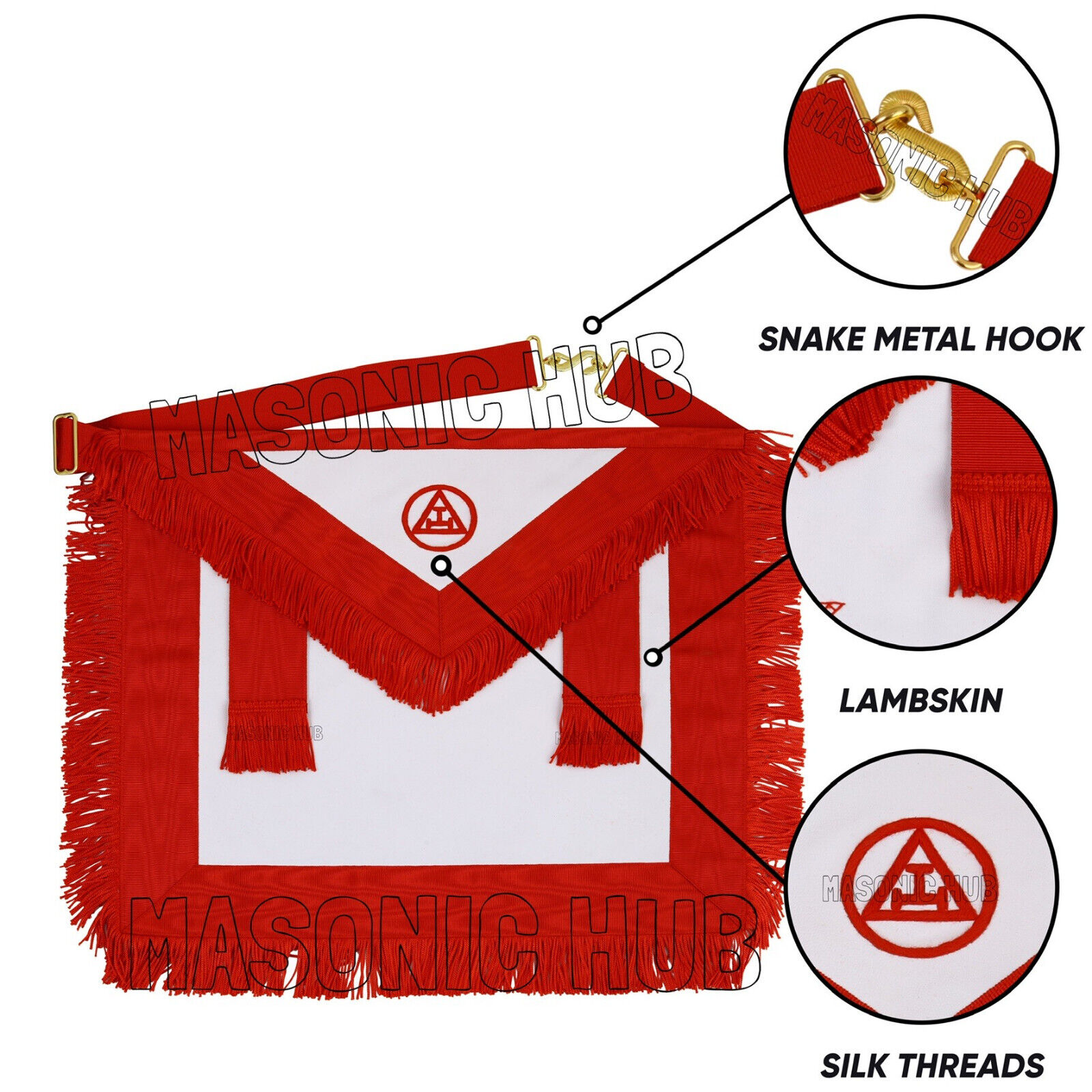 MASONIC ROYAL ARCH MEMBER RAM 100% LAMBSKIN APRON WITH FRINGE - HAND EMBROIDERED