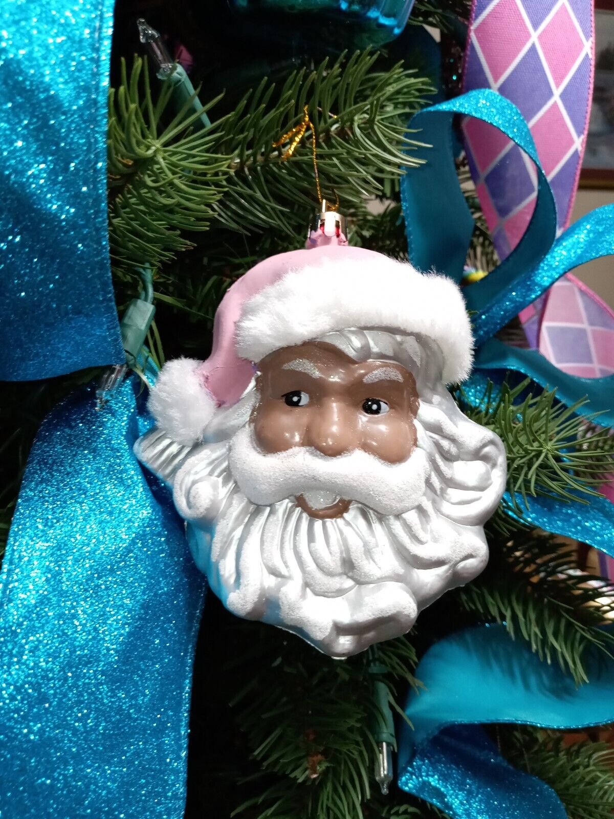 Fabulous PINK African American Santa Claus Ornament