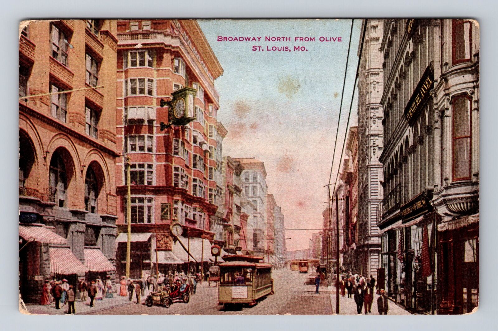 St Louis MO-Missouri, Broadway North From Olive, Advertisement Vintage Postcard