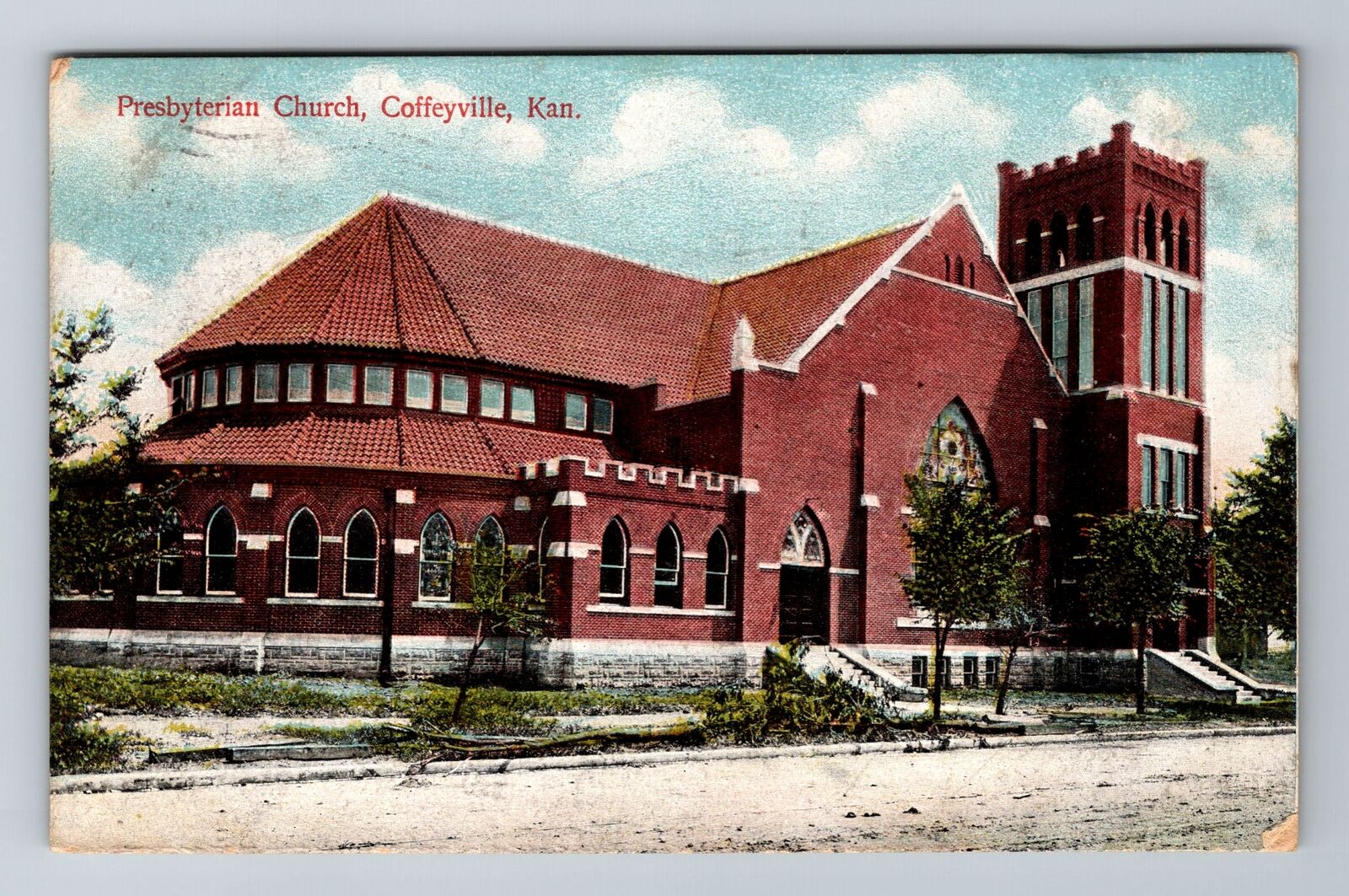Coffeyville KS-Kansas, Presbyterian Church, Religion, Vintage c1908 Postcard