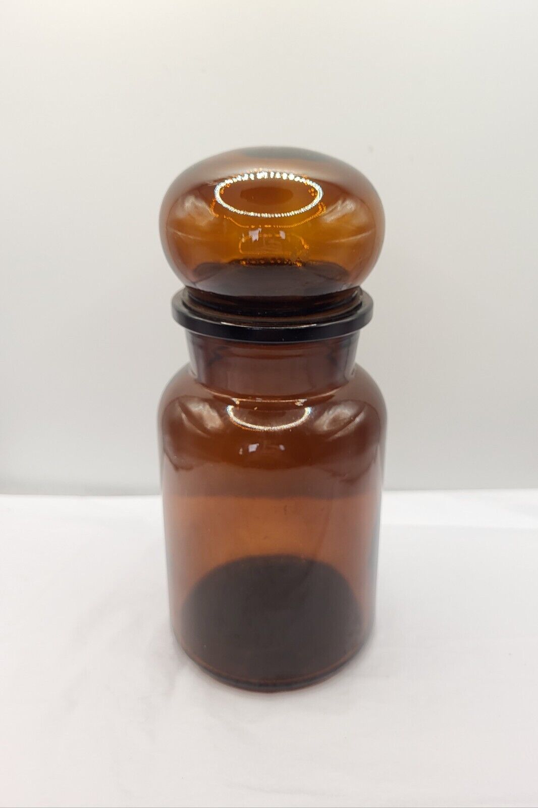 Vintage Apothecary Amber Brown Glass Jar with Bubble Lid Made in Belgium 8.5