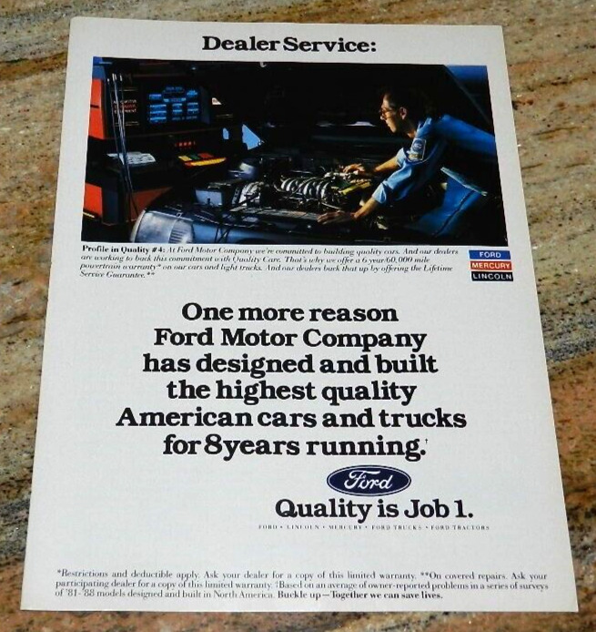 1988 Ford Quality Job 1 Dealer Service Original Magazine Advertisement