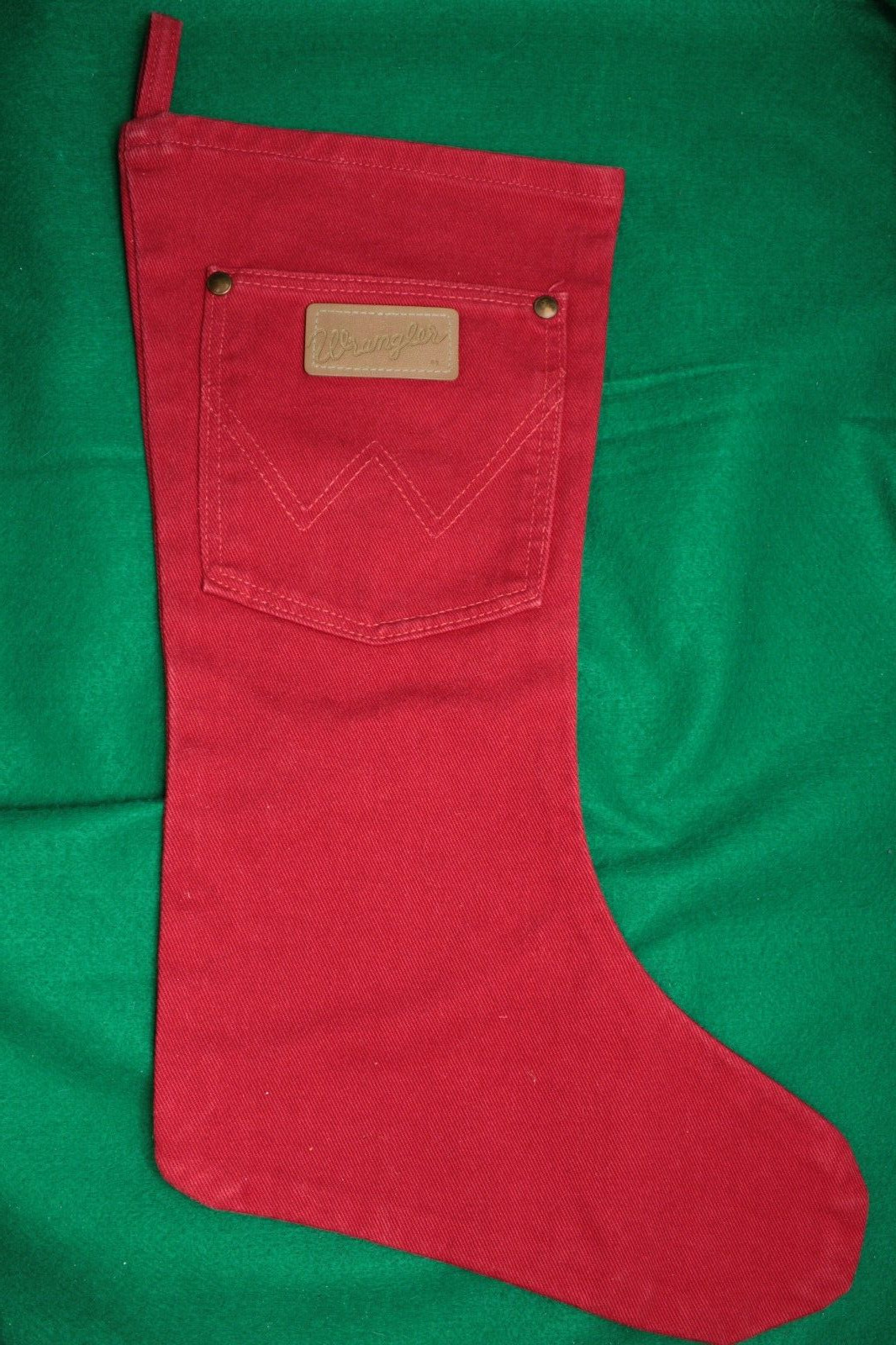 Vintage Wrangler Jeans Christmas Stocking Heavy Red Denim Holiday Cowboy 19”