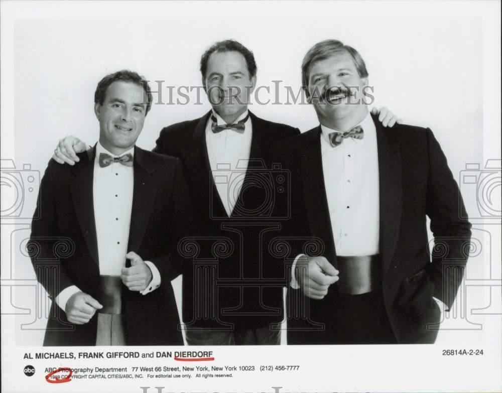 1989 Press Photo Sports Announcers Al Michaels, Frank Gifford and Dan Dierdorf