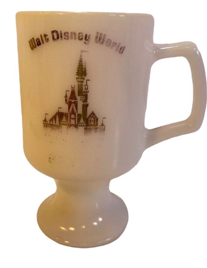 Vintage Walt Disney World Mug Cup White Milk Glass Footed