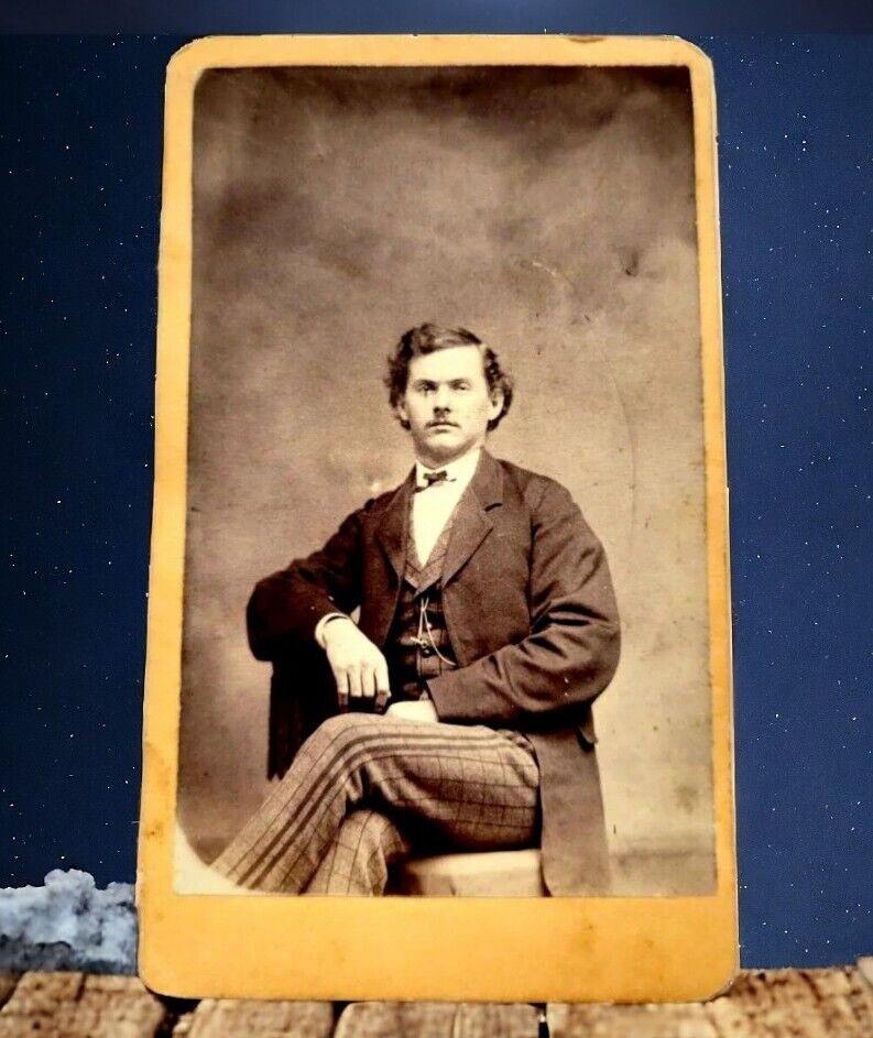 Red Wing Minnesota 1800s CDV Photo Card Man Plaid Striped Trousers Long Hair