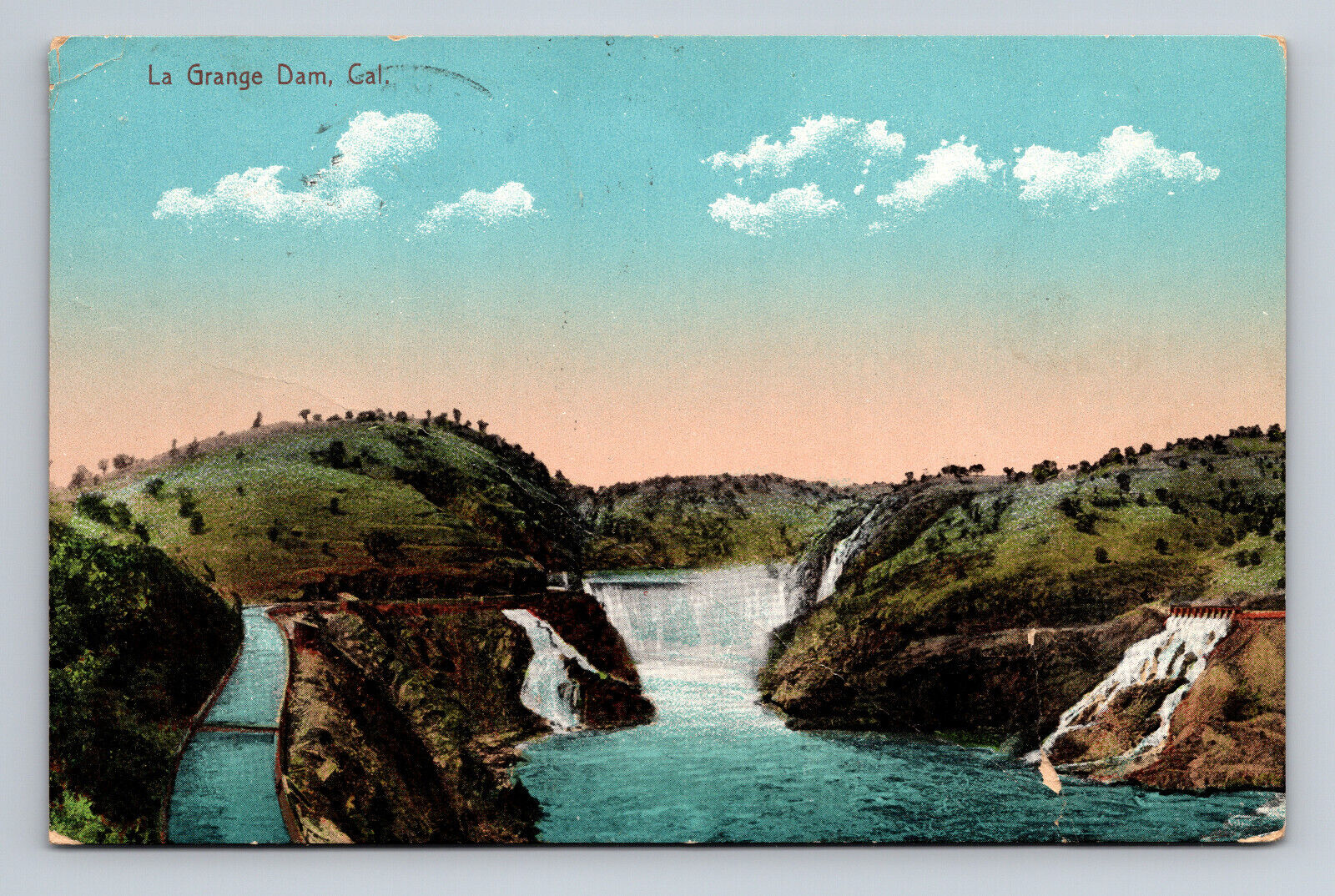 c1910 Postcard La Grange Dam Near Turlock CA Tuolumne Rive Stanislaus Co
