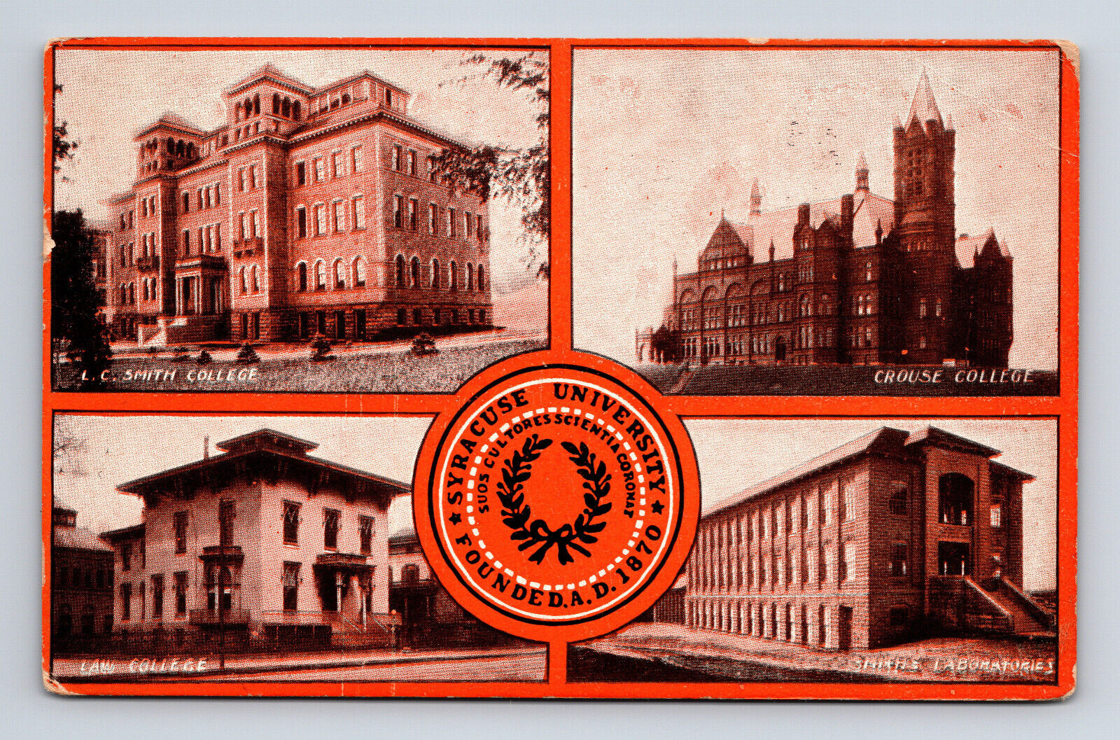 c1911 Syracuse University Multi View Seal Banner Rear Postcard