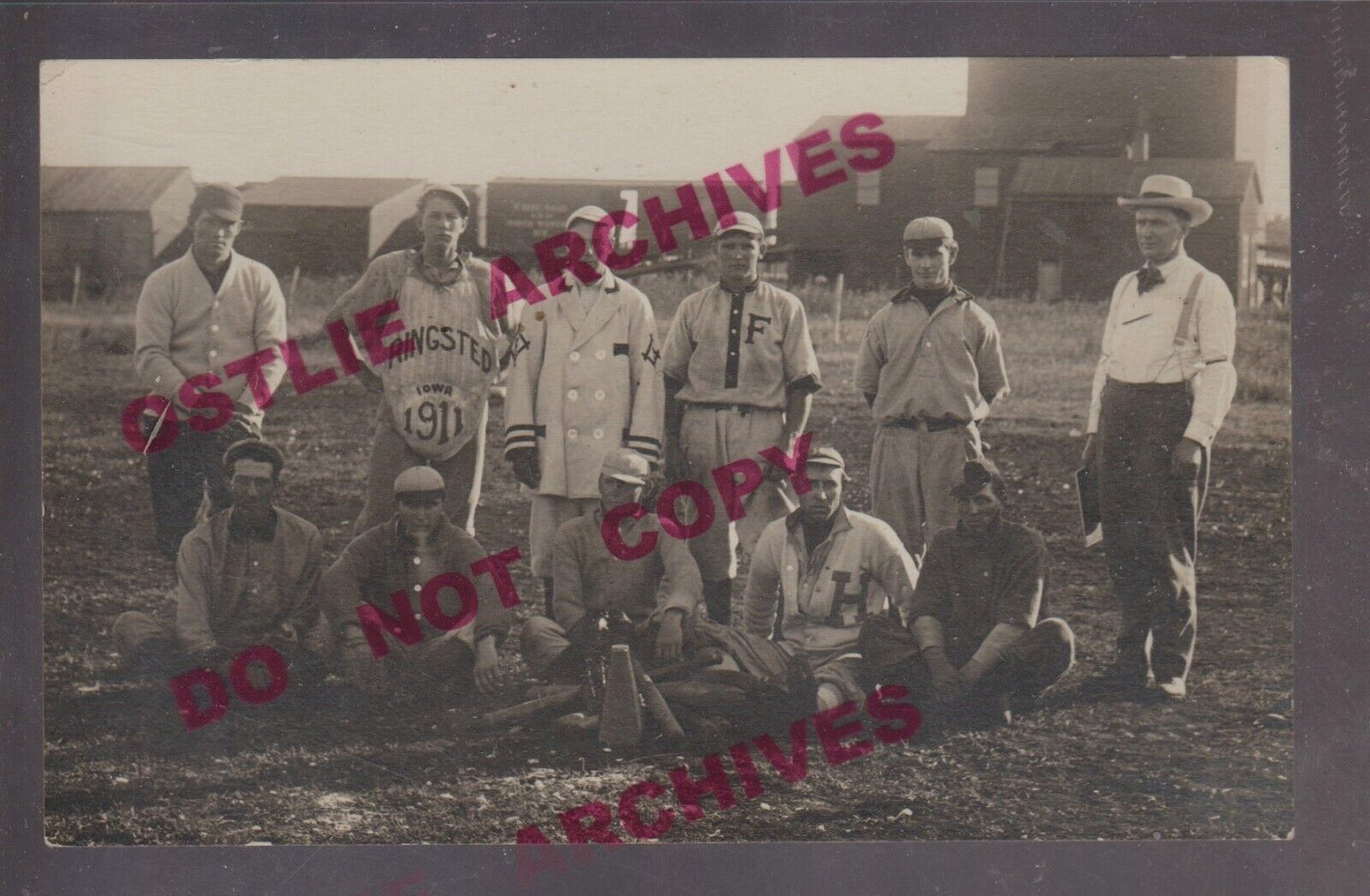 Ringsted IOWA RPPC 1911 BASEBALL TEAM Catcher Chest Ad BILL ANDERSON COLLECTION