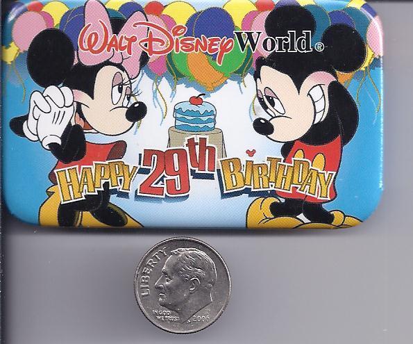 Walt Disney World WDW Happy 29th Birthday Pin Button  Mickey and Minnie Mouse
