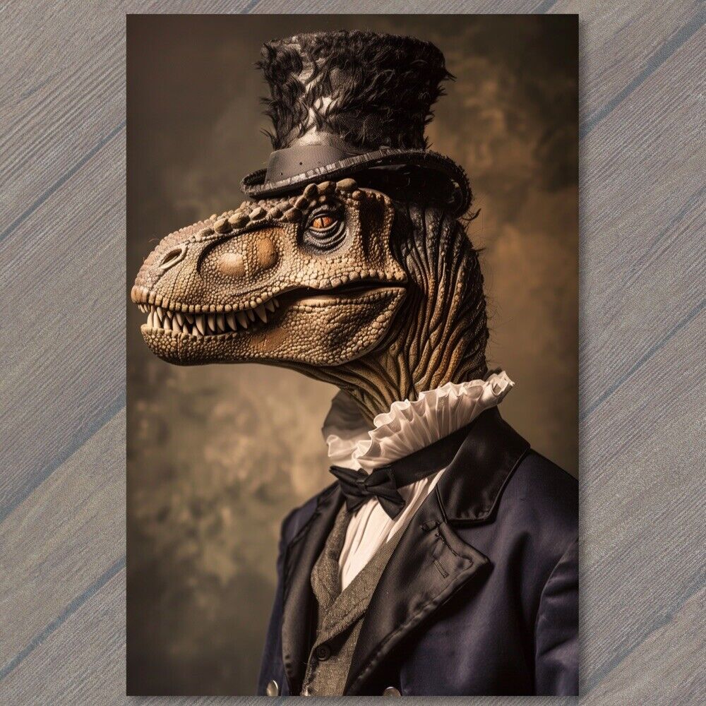 POSTCARD Dinosaur Dressed As Abraham Lincoln Dapper Funny Strange Weird Unusual