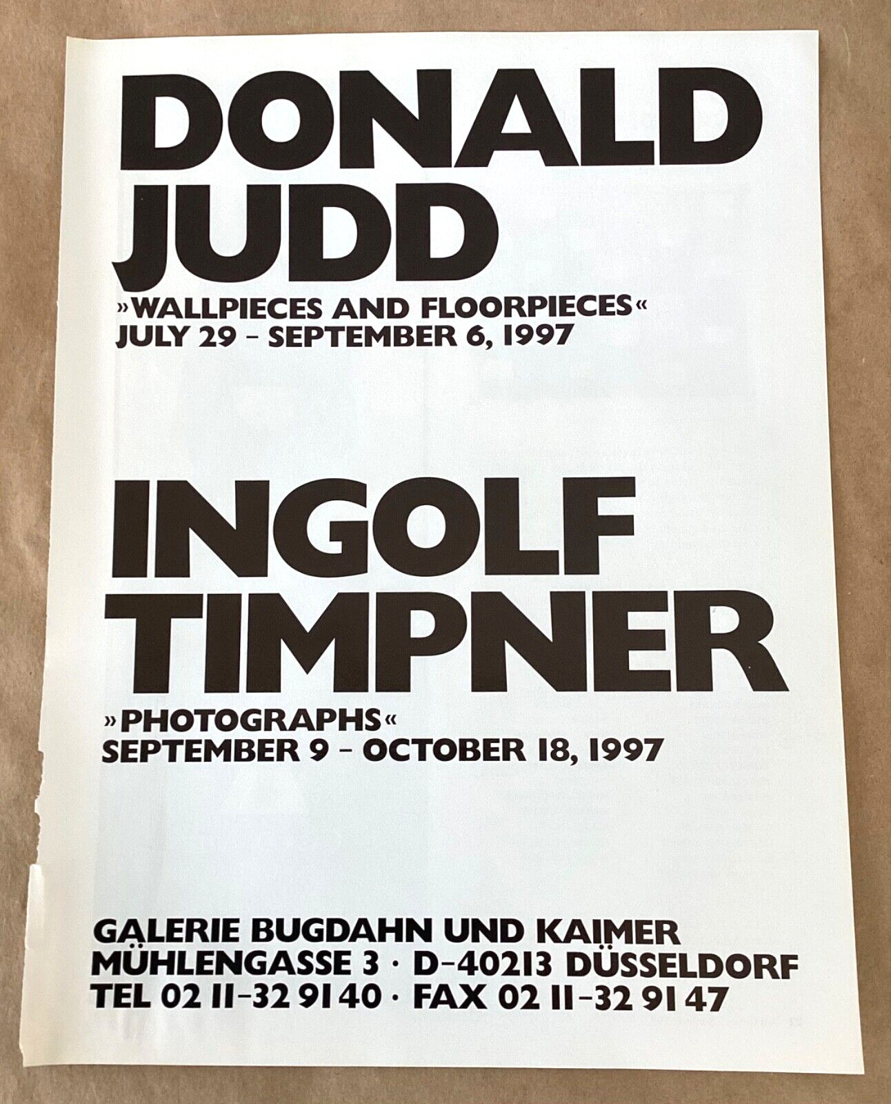 Donald Judd Ingolf Timpner gallery exhibition ad 1997 vintage art magzine print