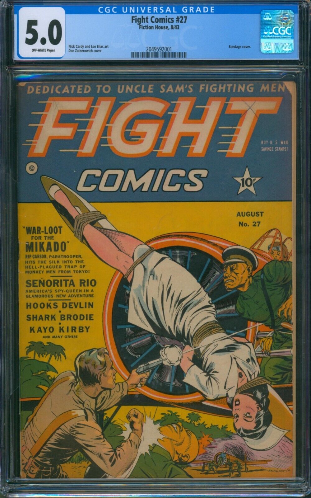 Fight Comics #27 (1943) ⭐ CGC 5.0 ⭐ Rare Fiction House WWII Golden Age Comic