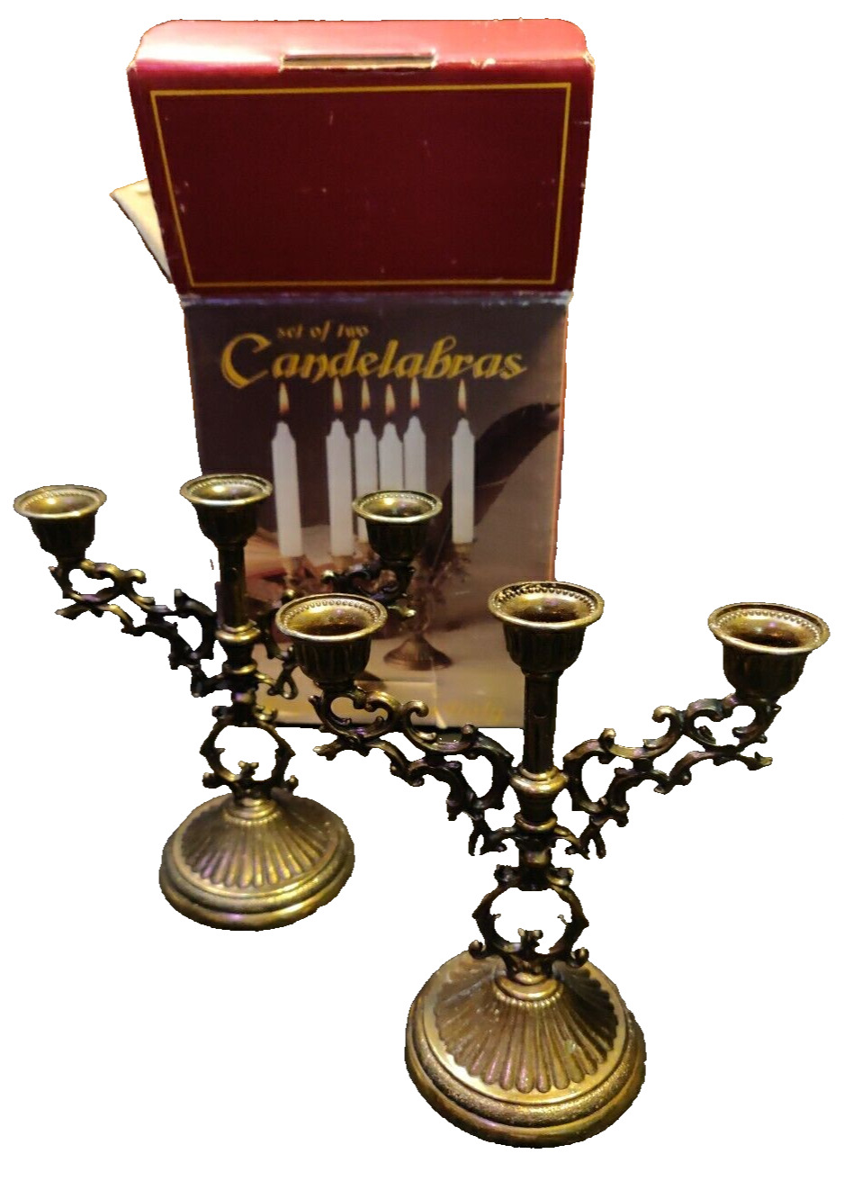 VTG Pair (2) of Miniature Metal Italian Candelabra Candlestick Holders 5”