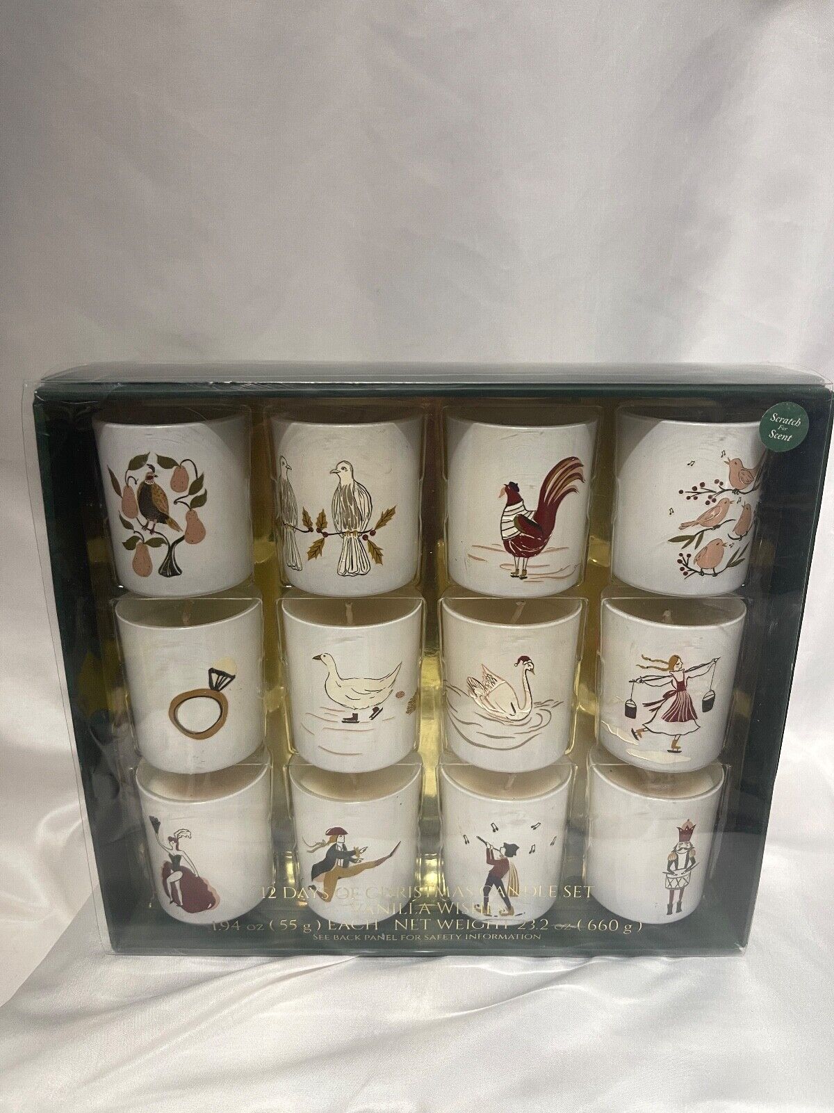 12 Days Of Christmas Scented Candle Gift Set Holiday Scent Vanilla Wishes New