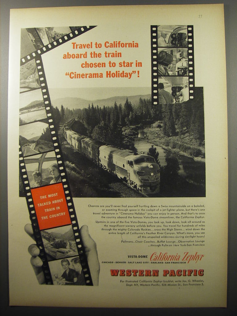 1955 Western Pacific Railroad Ad - Star in Cinerama Holiday