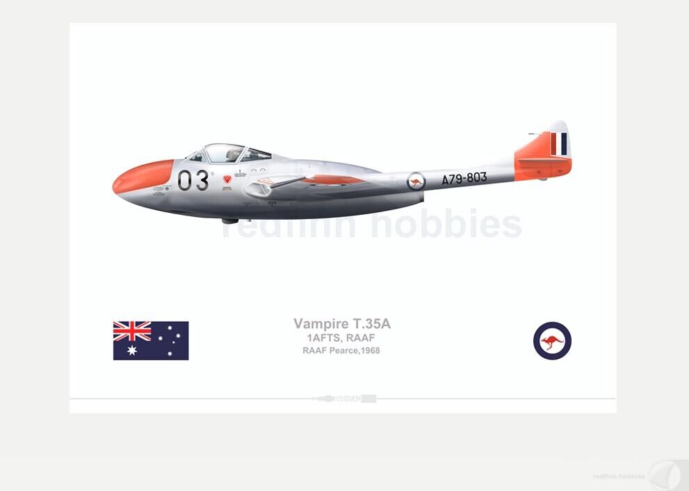 Warhead Illustrated Vampire T.35A  1 AFTS RAAF Aircraft Print