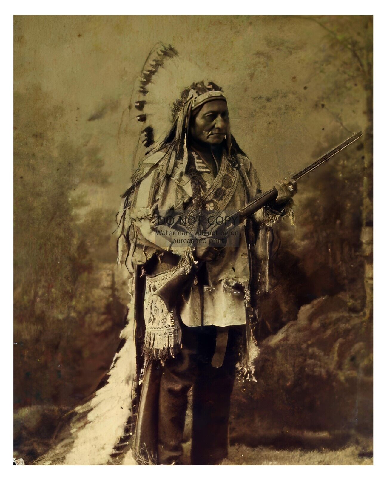CHIEF SITTING BULL HOLDING RIFLE NATIVE AMERICAN LEADER 8X10 PHOTO