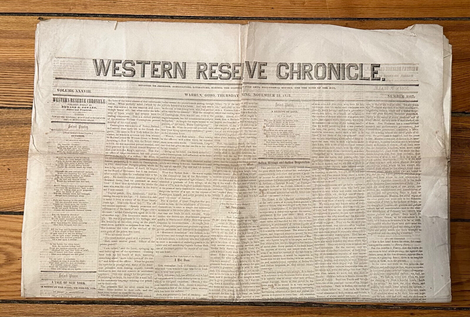 1853 Warren, OH WESTERN RESERVE CHRONICLE Newspaper SLAVERY Pre Civil War Seward