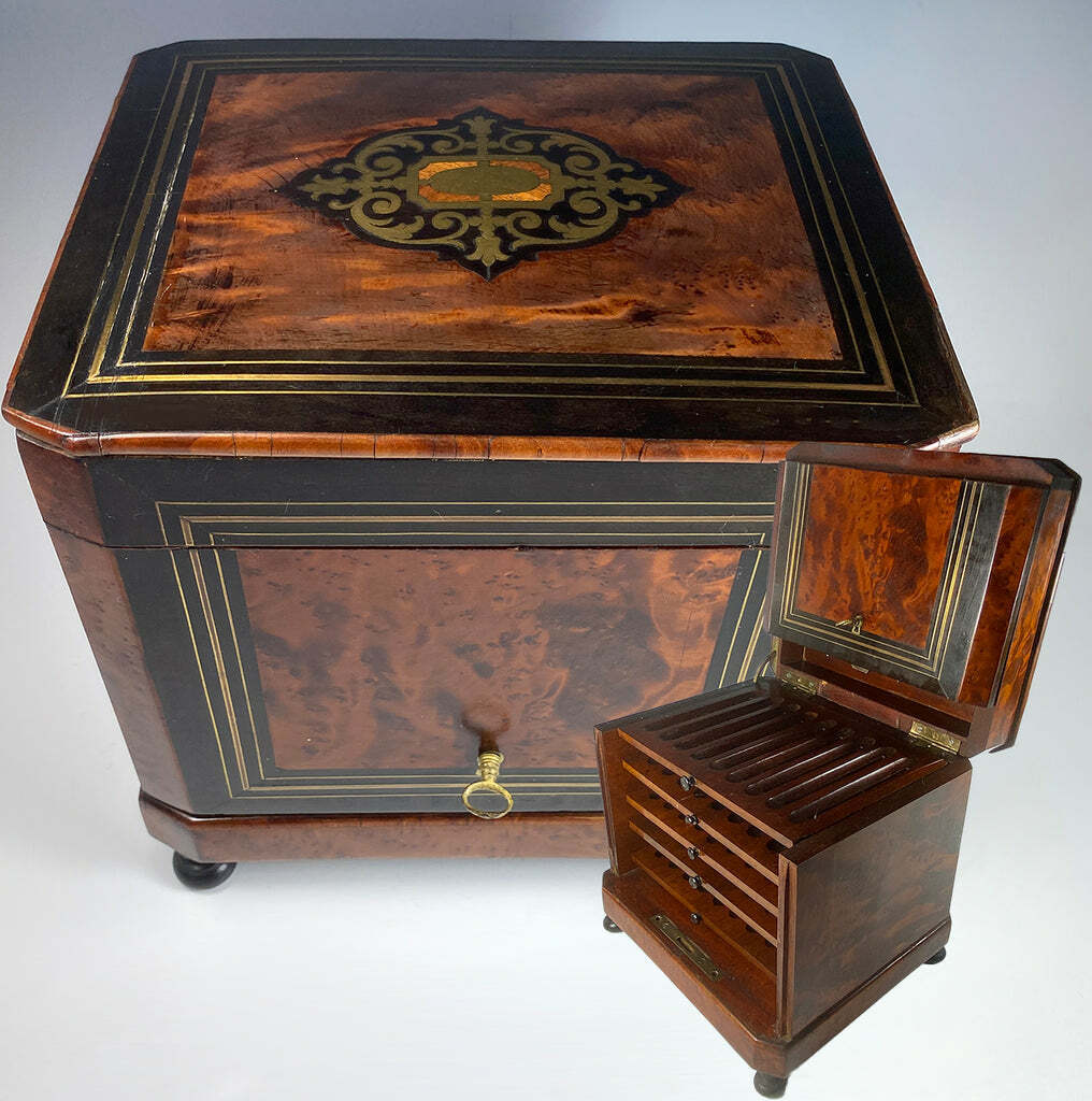 Antique French Napoleon III (c.1850-70) Cigar Cabinet, Chest, Presentation Box