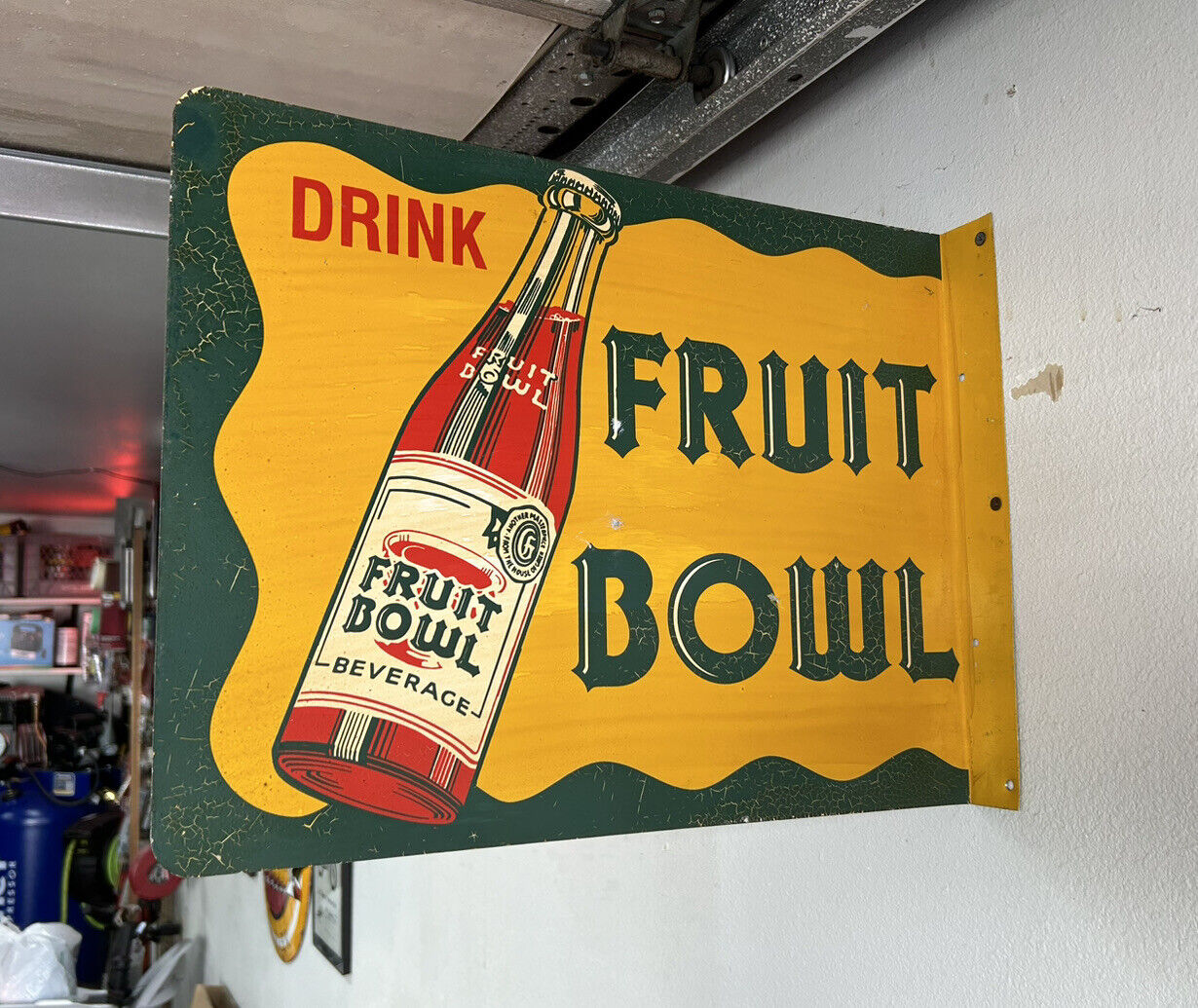 Vintage Original Fruit Bowl Soda Pop Flange Sign (Two-Sided) 1950s 1960s
