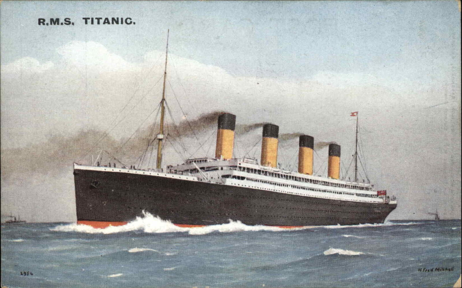 Vintage Postcard A/s Fred Mitchell RMS TITANIC Steamer Ship at Sea DISASTER