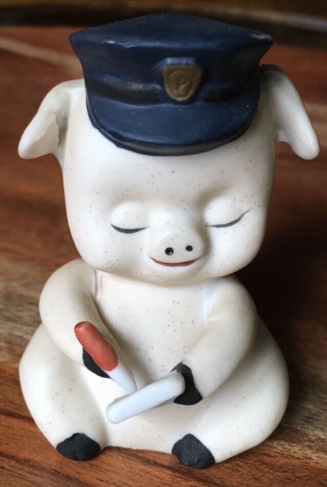 Enesco Ceramic Police Pig Figurine 1980 Used
